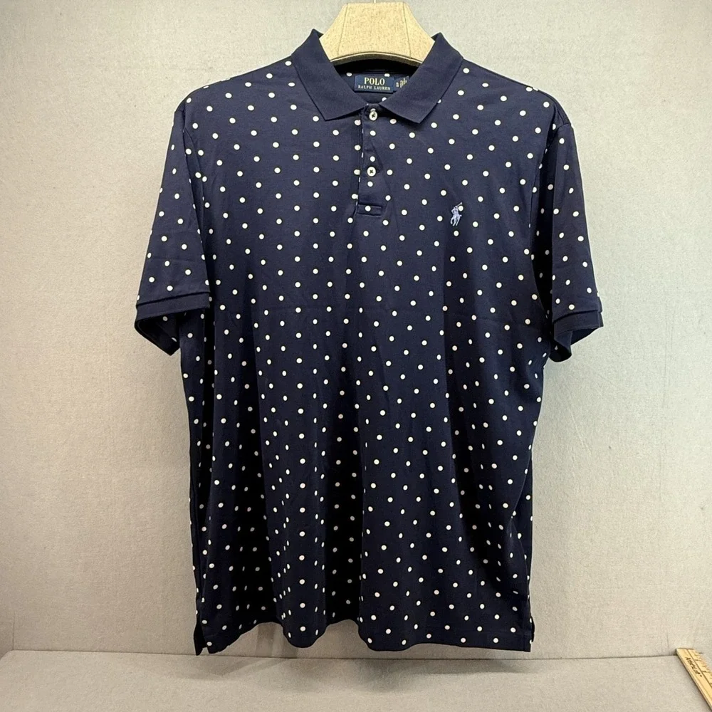 Polo Ralph Lauren Polo Shirt Men's XL Navy Blue Polka Dot Soft Touch Pima Cotton